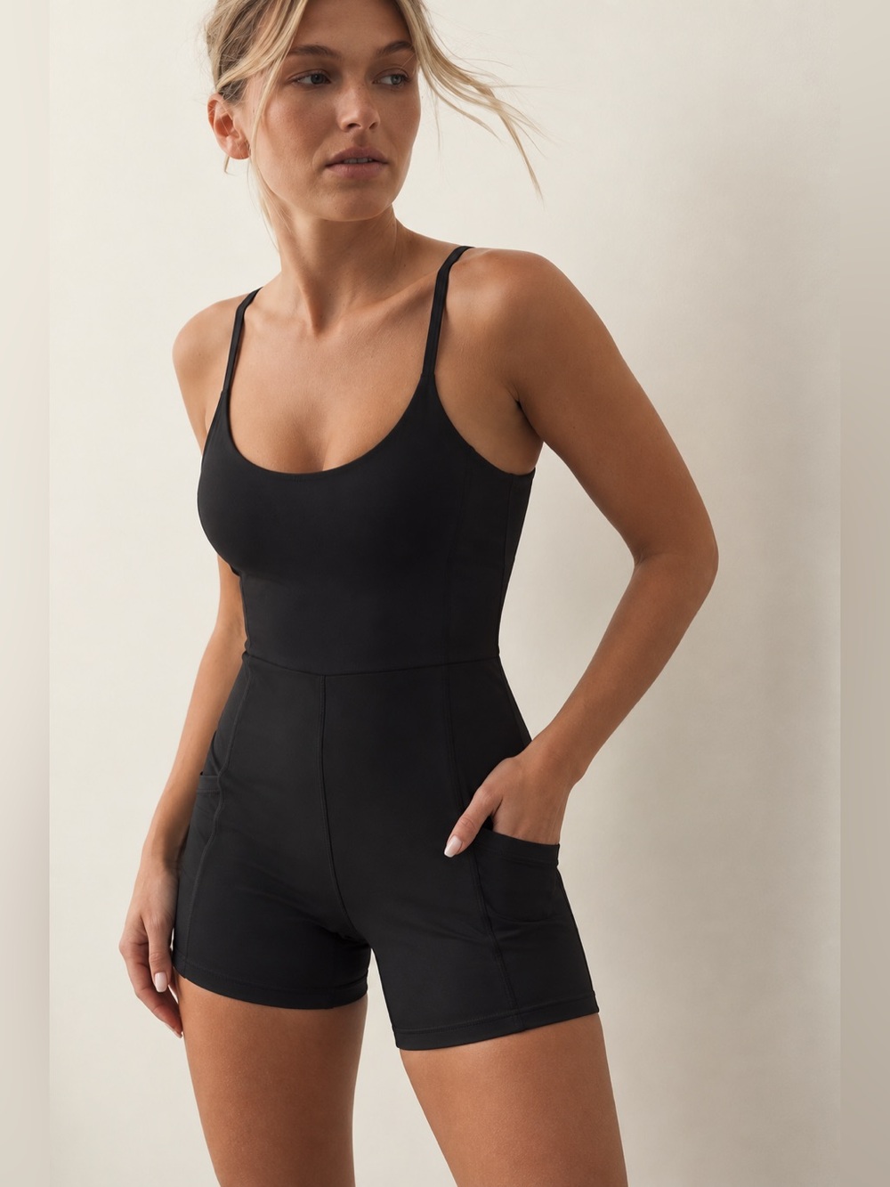 NWT The Upside Black Fitted Athletic Romper Biker Shorts Activewear Sz S (US 6)